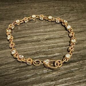 Judith Ripka Sterling Silver 14K Rose Gold Clad Rolling CZ Heart Bracelet 8”